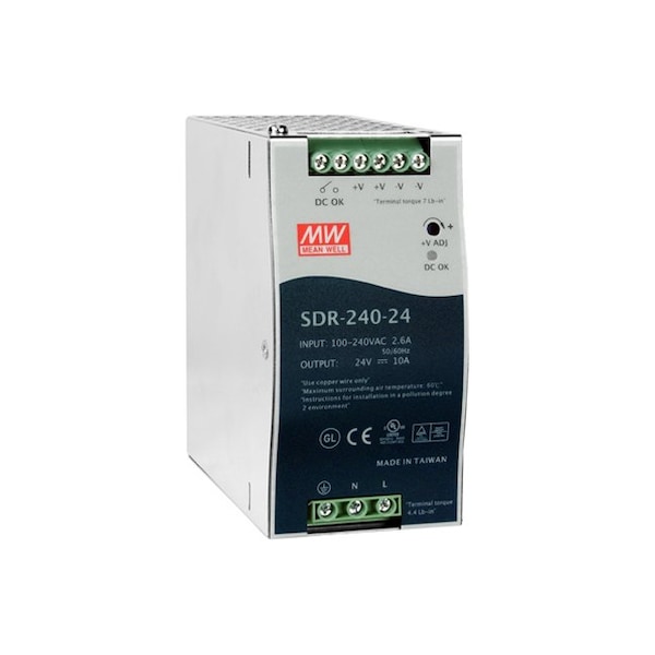 Power Supply, 88 to 264V AC/124 to 370V DC, 24V DC, 240W, 10A, DIN Rail